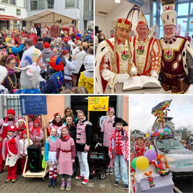 Das Bild zeigt eine Collage von verschiedenen Feierlichkeiten zu Karneval in Rösrath.