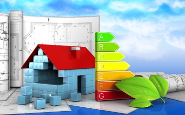 Symbolbild Kommunale Wärmeplanung Das Bild zeigt einen Bauplan und ein klimafreundlich gebautes aus und dient als Symbolbild für die kommunale Wärmeplanung.