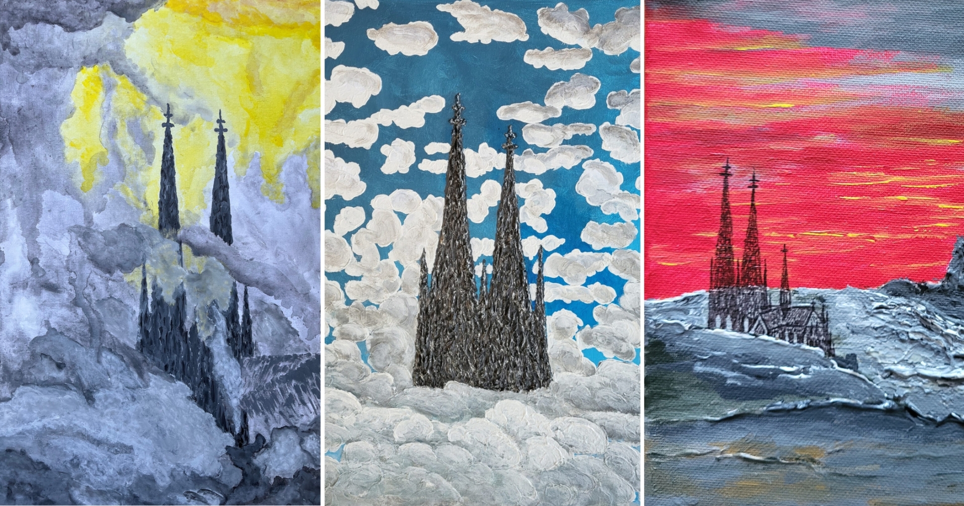 Das Bild zeigt Variationen vom Kölner Dom, die der Künstler Siegmund Rusch.