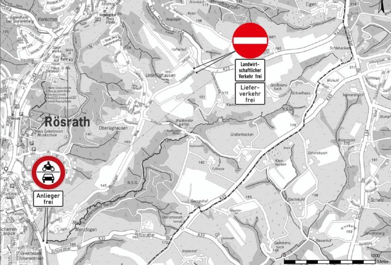 Das Bild zeigt eine Grafik  der Sperrung zur Entlastung von Menzlingen.