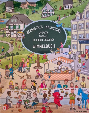 Cover Wimmelbuch Das Bild zeigt das Cover des Bergischen Inklusions-Wimmelbuchs.