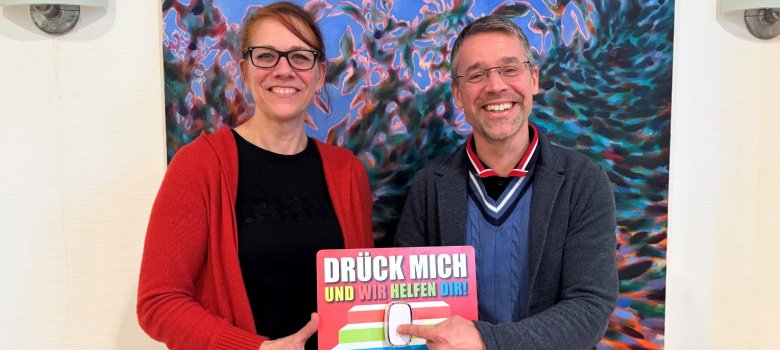 Das Bild zeigt Martina Niehöfer vom Caritasverband für den Rheinisch-Bergischen Kreis und Zaido Böttcher von der IG Kindertagespflege Rösrath. Sie bilden den Vorsitz des Beirats für die Belange von Menschen mit Behinderung.