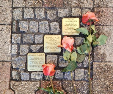 Das Bild zeigt die Stolpersteine vor dem Historischen Rathaus.