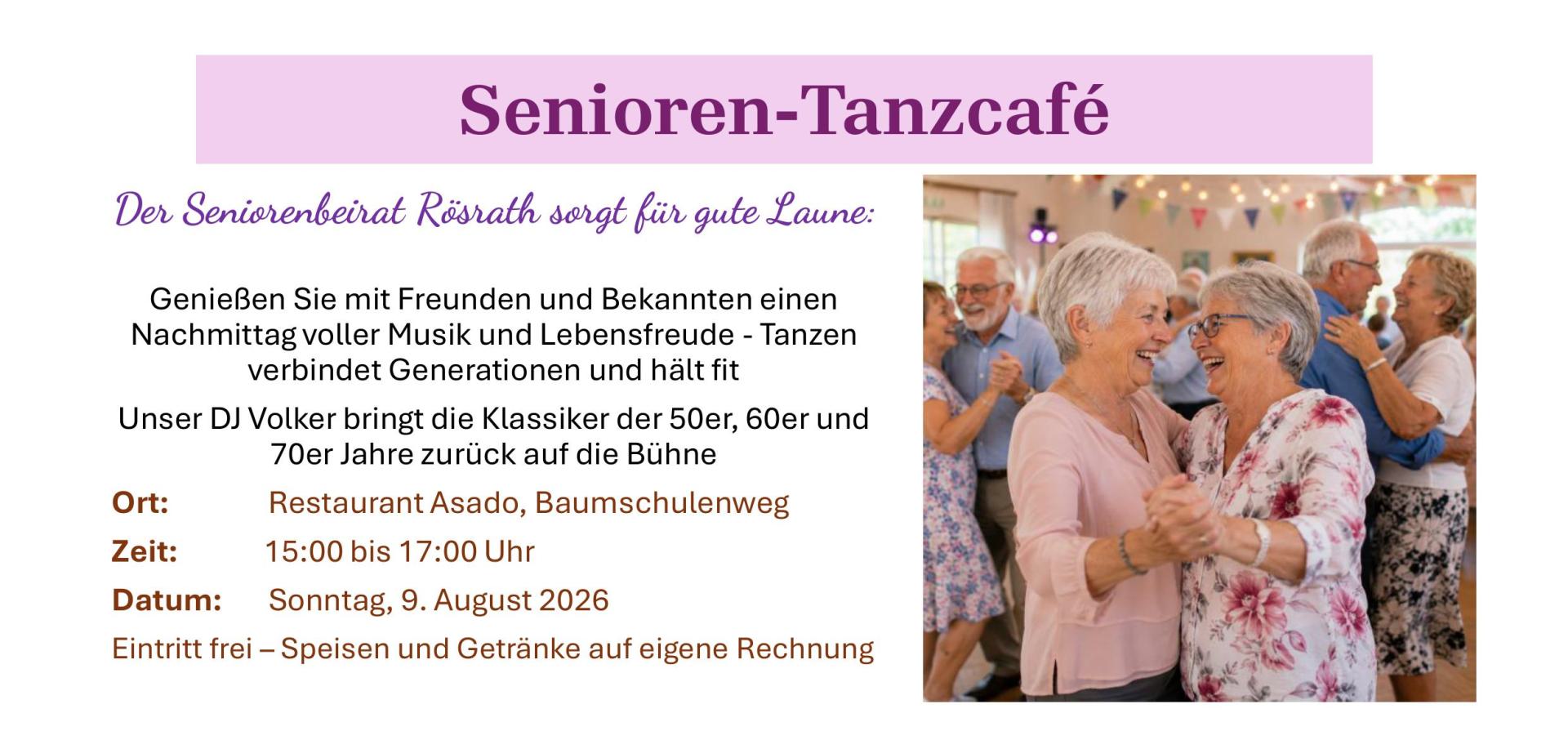 Tanzcafé für Senioren Das Bild zeigt den Flyer zum Tanzcafé für Senioren.