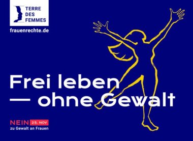 Das Bild zeigt das Fahnenmotiv zu Frei leben ohne Gewalt.